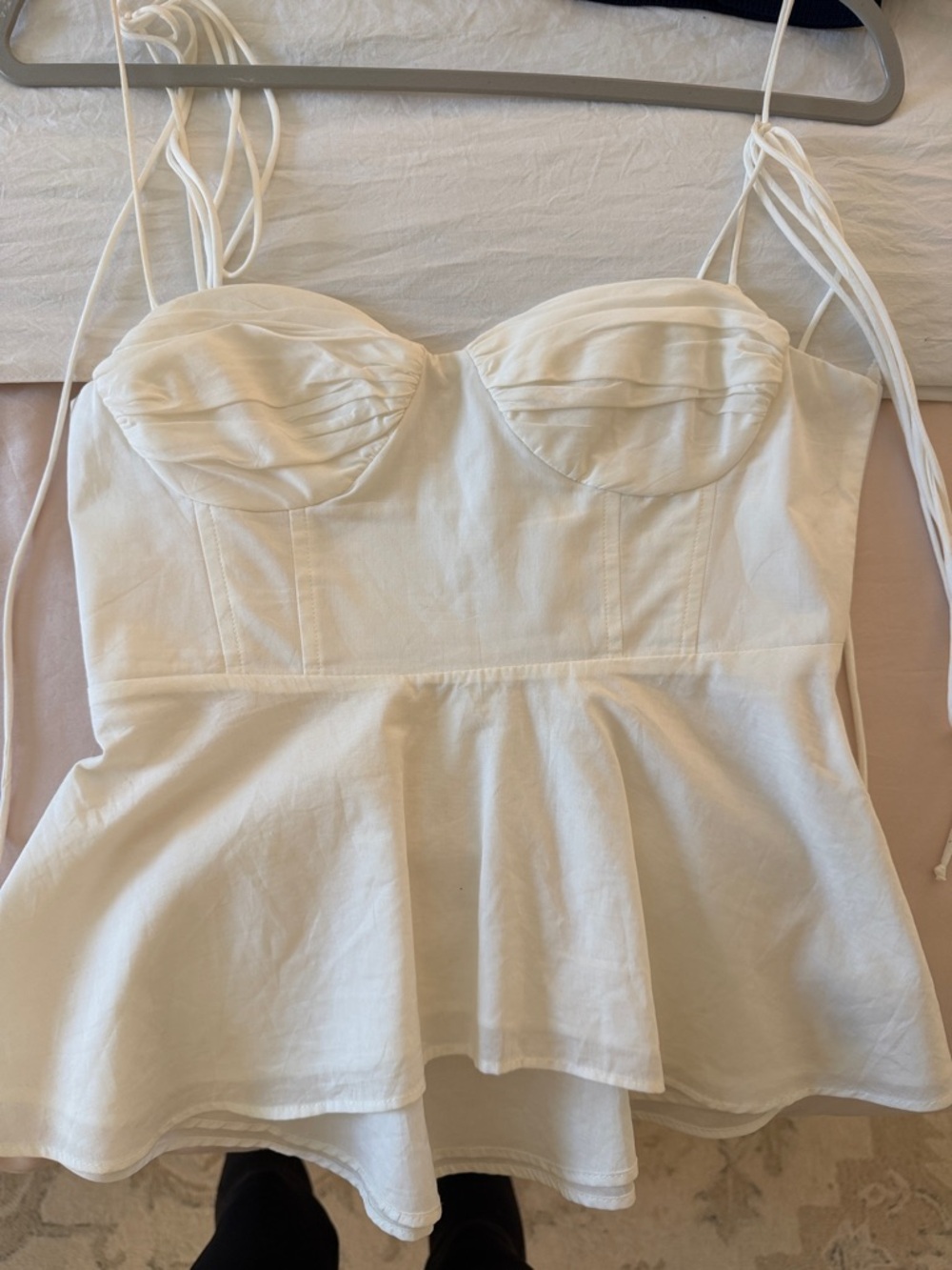 Zara White Bustier Peplum Camisole with Ties
